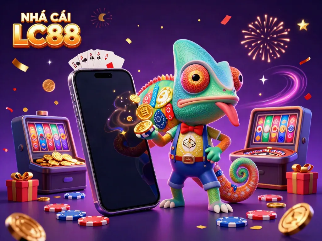 Experience the magic of NHÀ CÁI LC88 with vibrant casino action featuring golden coins and dynamic games.