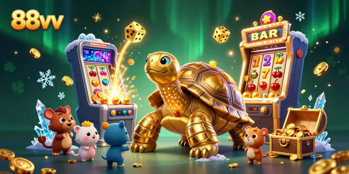 Experience excitement with 88vv's illustration of a lively casino scene filled with vibrant gaming elements.