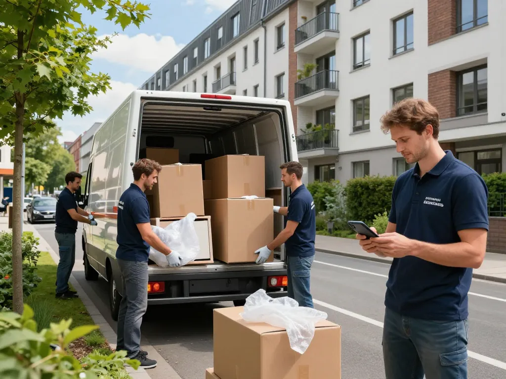 Zuverlässiges Umzugsunternehmen Hannover-Team, das effizient Eigentum für einen stressfreien Umzug in der Stadt packt.