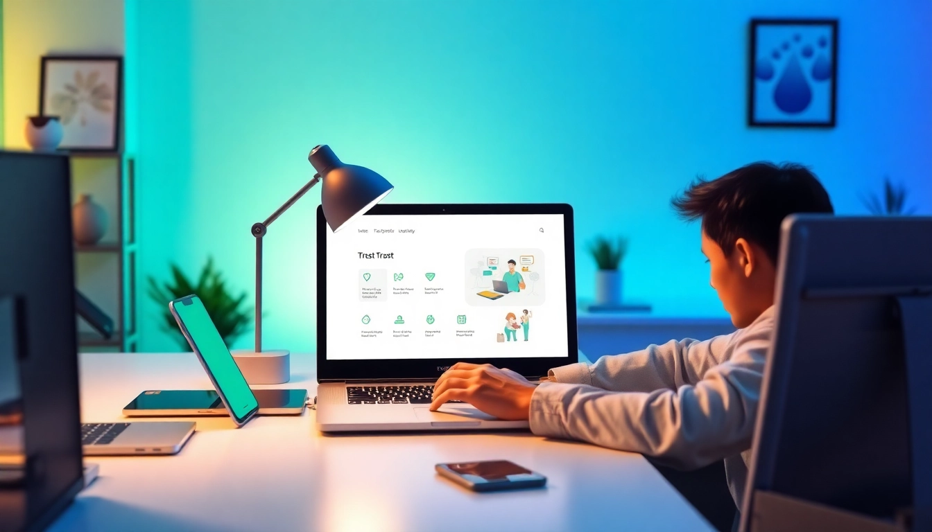 快连官网 application showcased on a modern laptop in a professional workspace