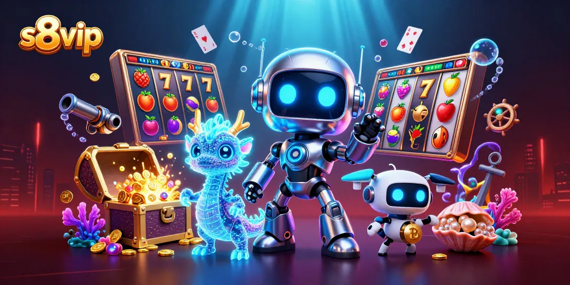 Experience the excitement of s8 vip as a vibrant 3D scene with cyberpunk elements and rich gambling themes.