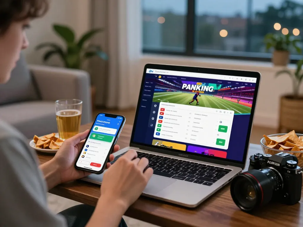 Engaging online betting experience on debet platform with user-friendly interface and cozy setting.