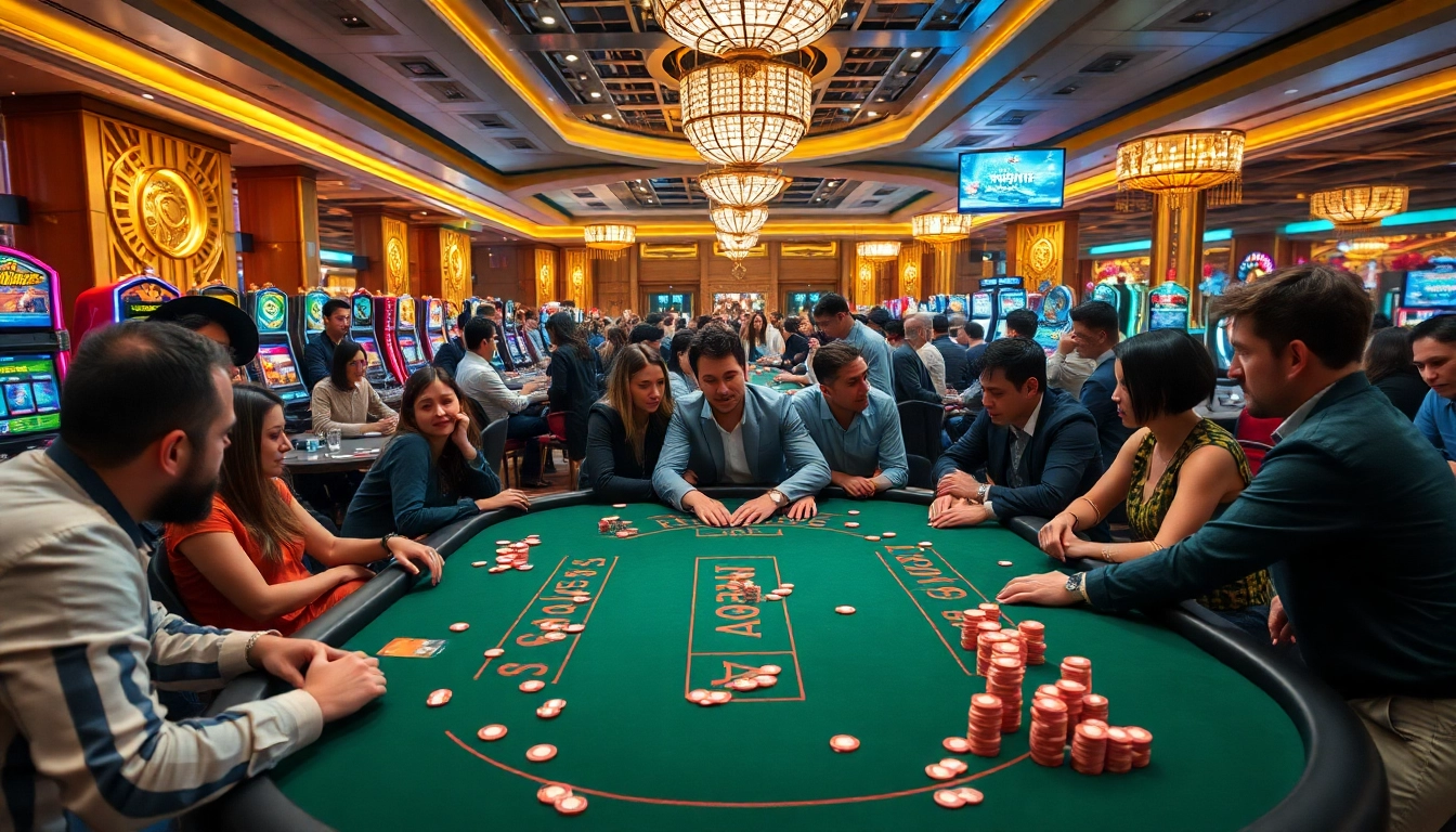 Experience the excitement of nohu90 with a thrilling casino scene filled with vibrant slot machines.