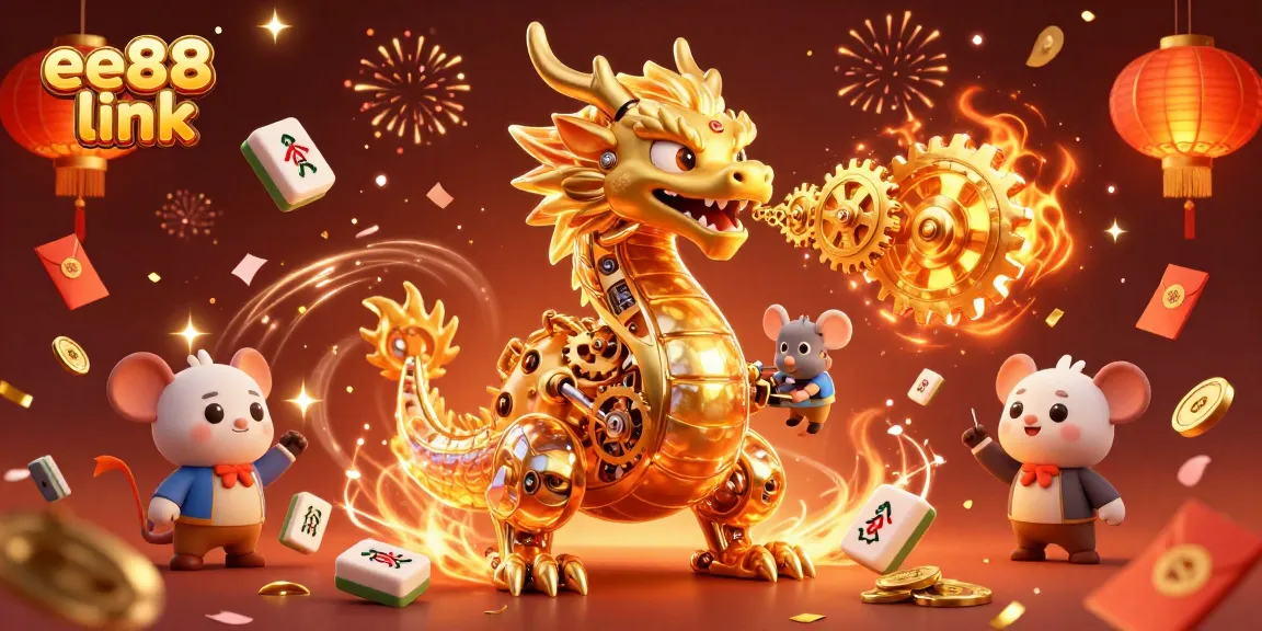 Experience the excitement of ee88 link in a vibrant casino scene featuring a mechanical dragon and festive decorations.