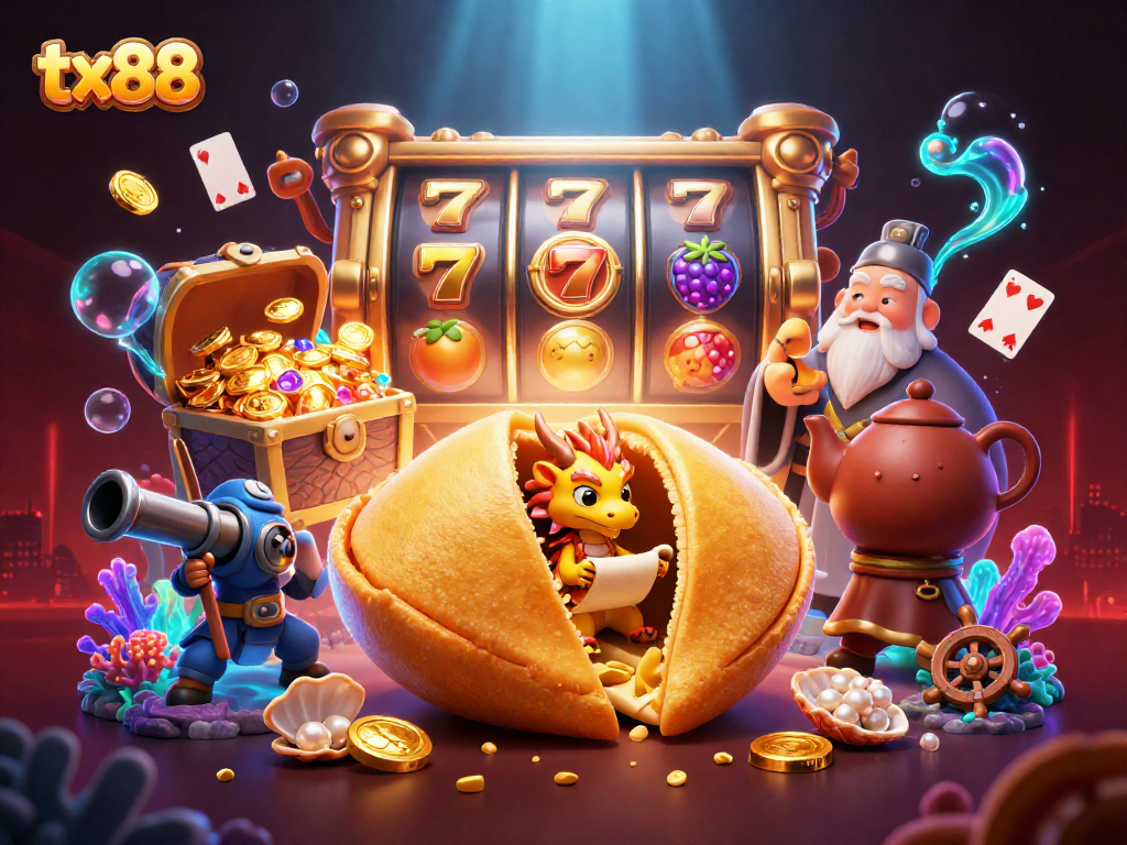 Experience the excitement of tx88 with a magical 3D casino scene filled with gold and fortune.