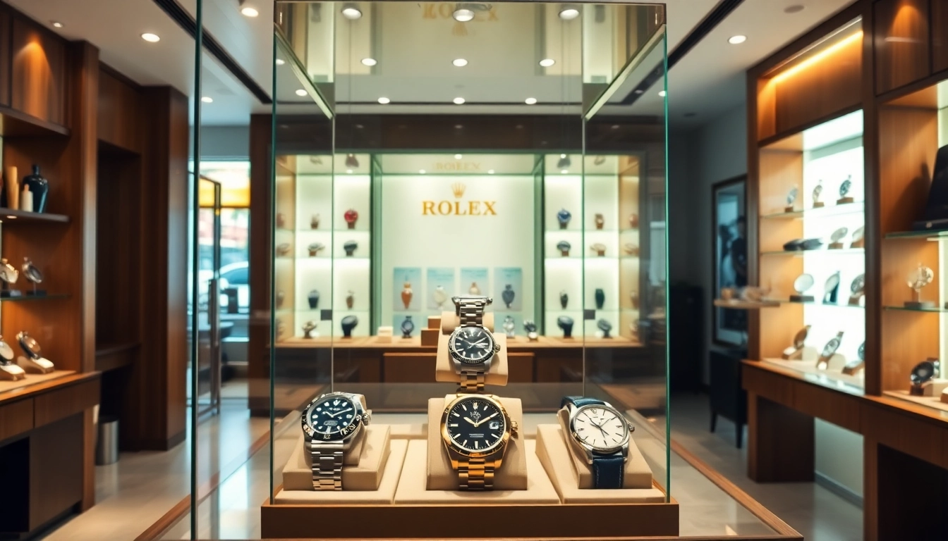 Visti i Rolex usati torino in una sofisticata gioielleria con illuminazione calda.