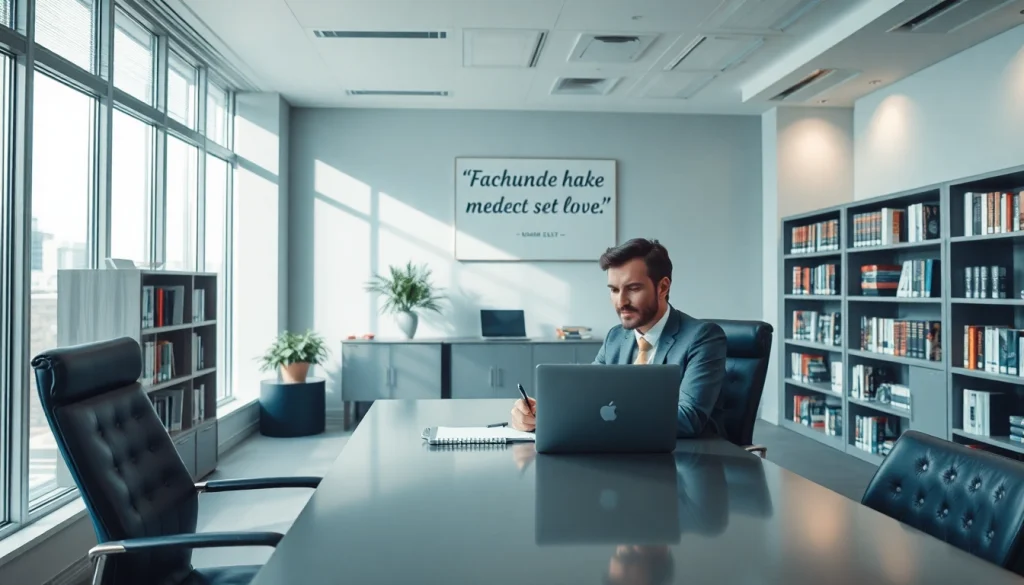 Professioneller Headhunter arbeitet in einem modernen Büro mit Laptop und Notizen.