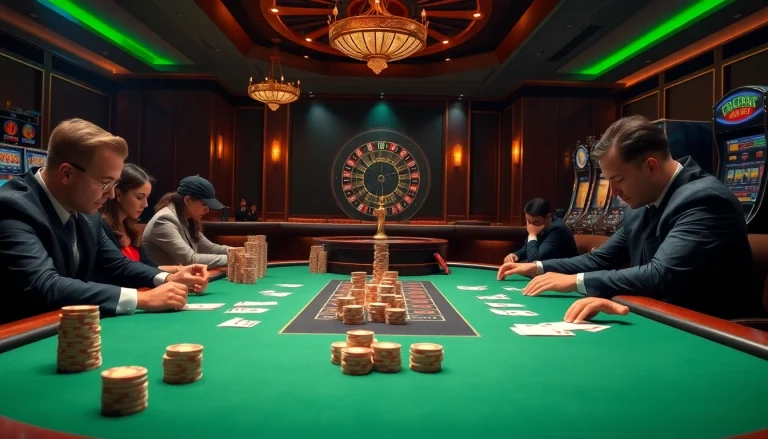 Players enjoy a thrilling poker game at RR88 casino, showcasing high stakes and excitement.