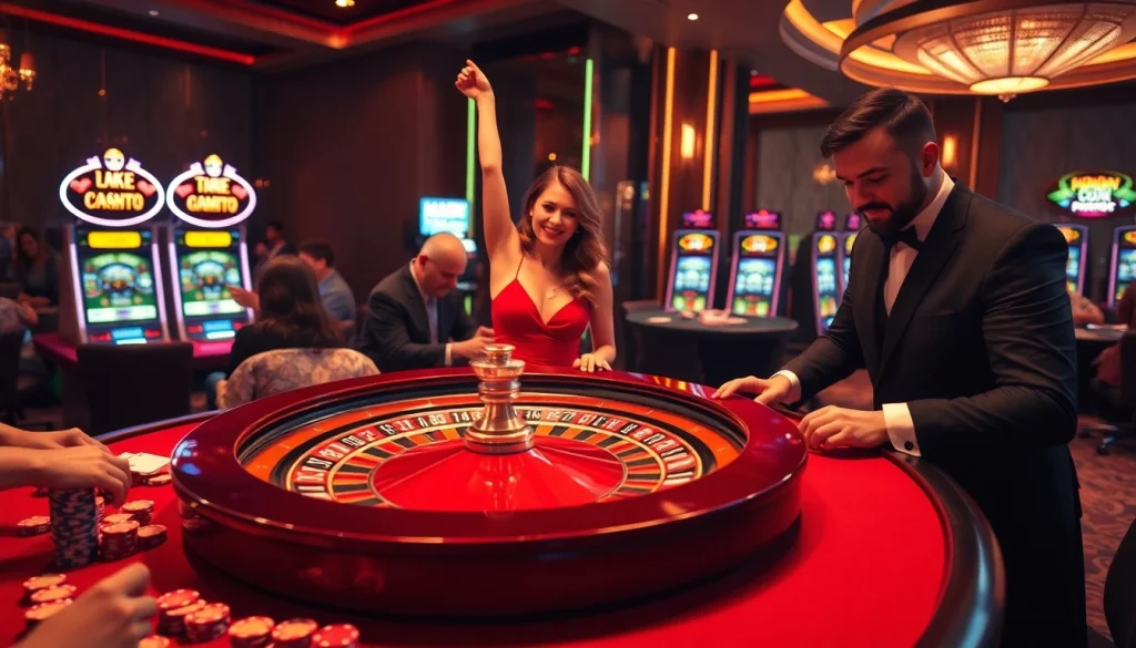 Exciting casino gameplay at https://mm88.observer/ showcasing roulette, poker chips, and celebrating players.
