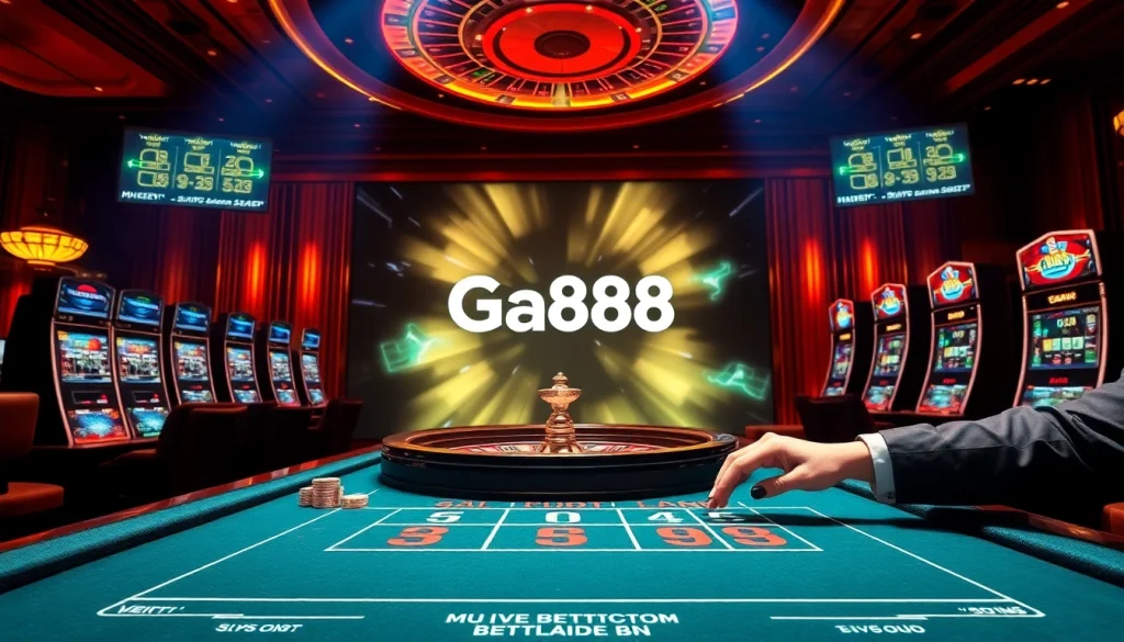 Betting excitement at Ga888 online casino with professional gaming elements and vibrant atmosphere.