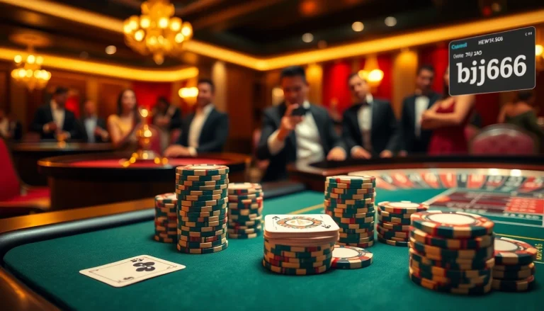 Engaging casino scene depicting thrilling poker action and roulette at https://bj66.at online.
