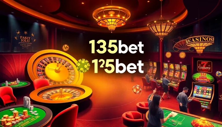 Players enjoying thrilling games at 136bet casino with vibrant slot machines and roulette.