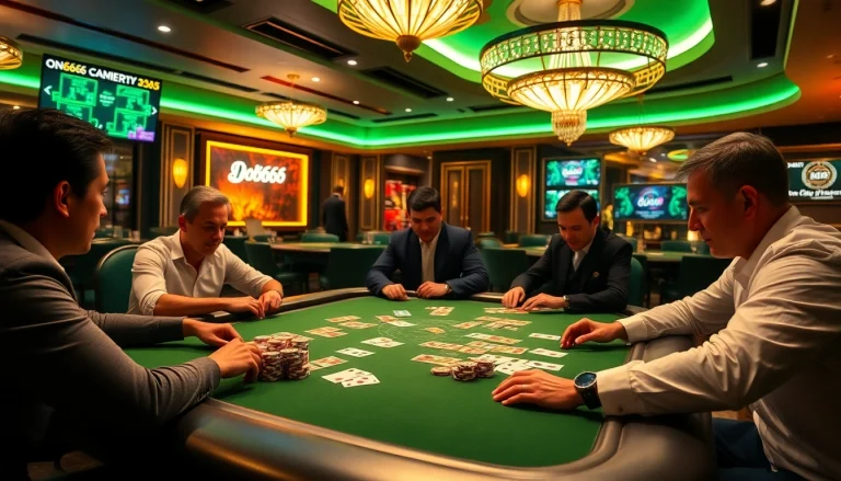 Experience luxury gambling with Do666 at an exciting high-stakes poker table featuring vibrant poker chips and cards.