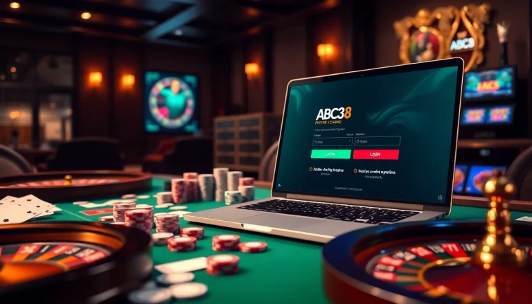 Experience Đăng Nhập ABC8 through an exciting online casino interface on a luxurious gaming table.