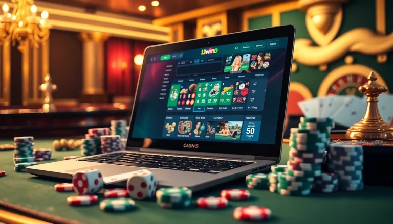 Play poker online at https://13win00.com/ with vibrant chips and atmospheric lights.