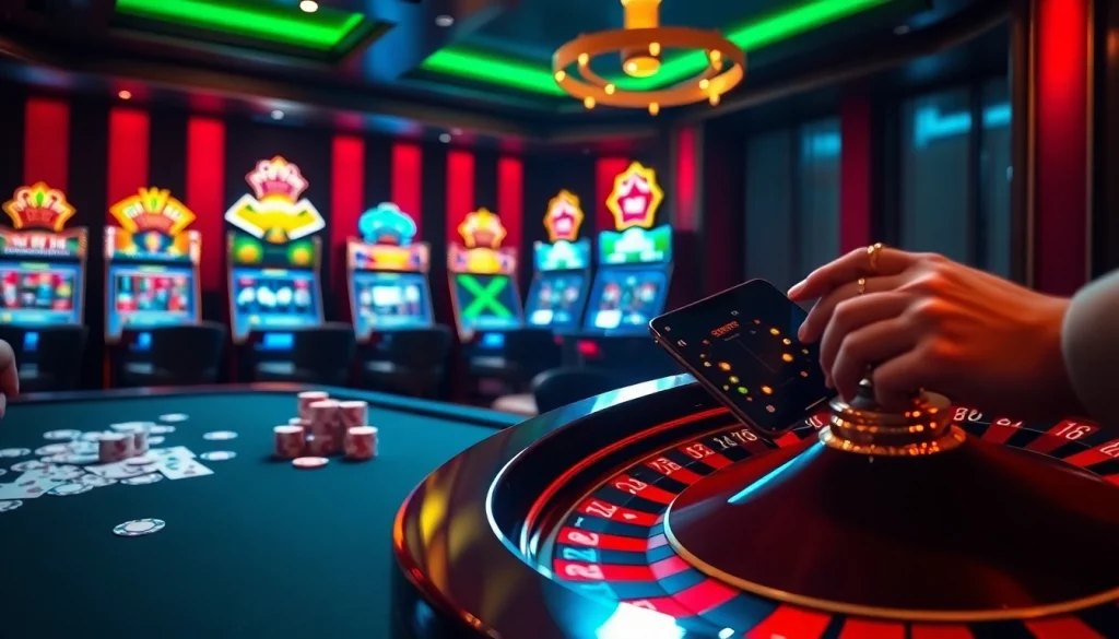 Engaging with SC88 link while playing at a luxurious casino table filled with cards and chips.