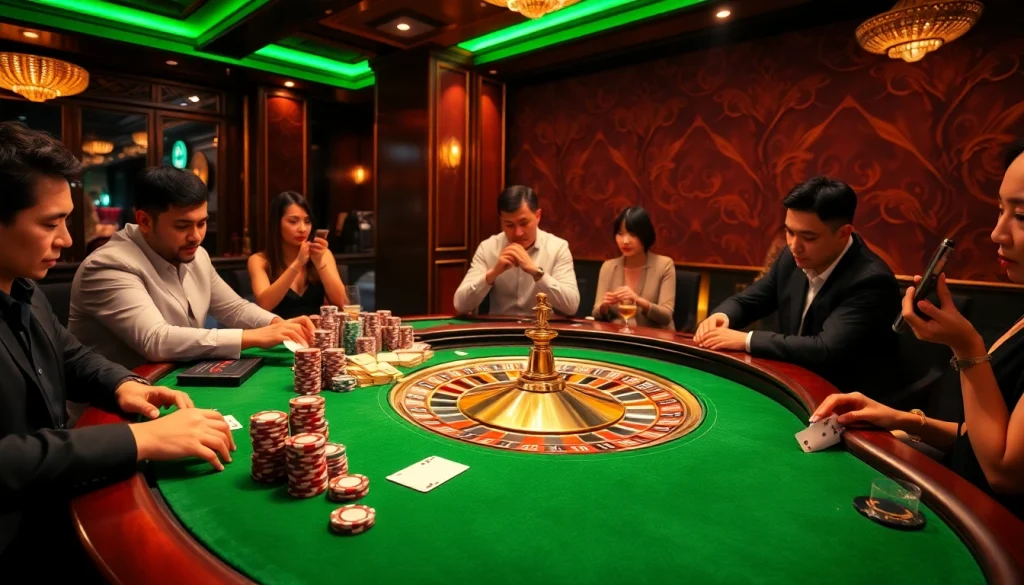 Engaged players enjoying a thrilling gambling experience at FIVE 88 casino table.