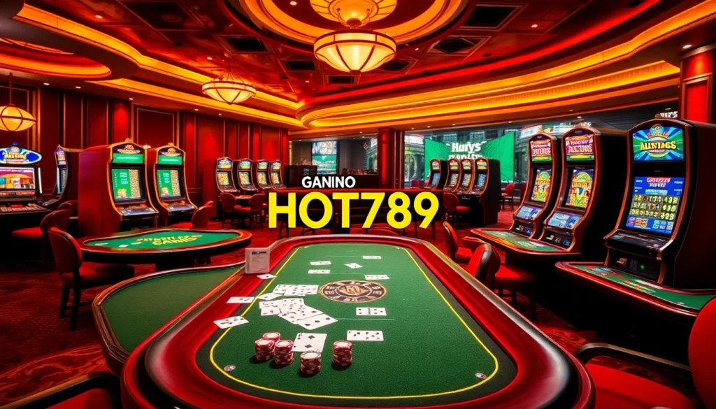 Experience the excitement of HOT789 with vibrant casino games and colorful gaming setups.
