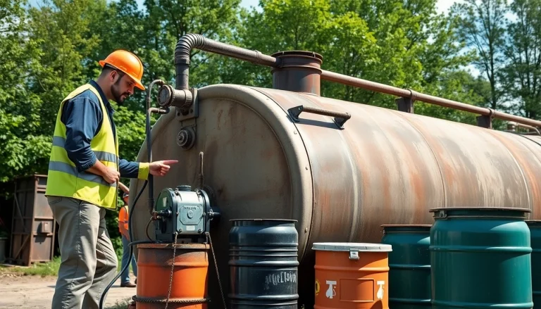 Öltankentsorgung in einem professionellen Setting mit Technikern und Ausrüstung.