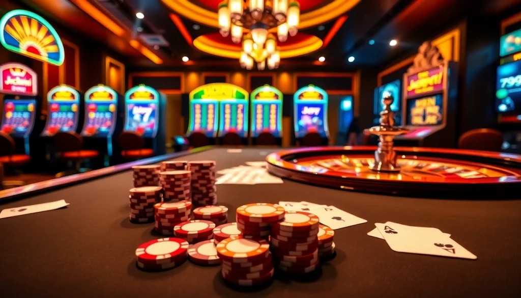 Engaging scene of players enjoying dynamic games at 789win casino with chips and cards.