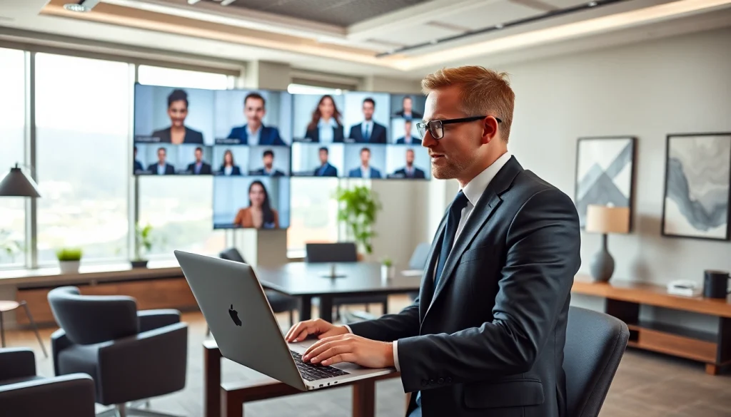 Headhunter Schweiz bei einem virtuellen Interview in einem modernen Büro, erfolgreich Kandidaten anzuwerben.