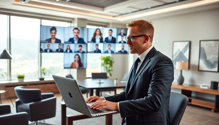 Headhunter Schweiz bei einem virtuellen Interview in einem modernen Büro, erfolgreich Kandidaten anzuwerben.