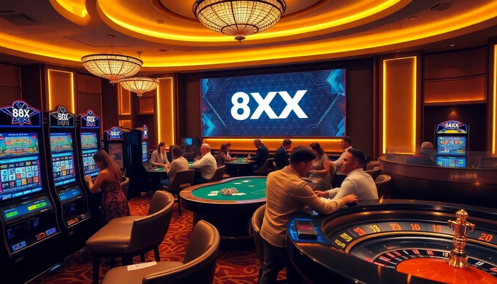 Experience the thrill of gambling with trusted platform 8XX amidst dazzling casino surroundings.