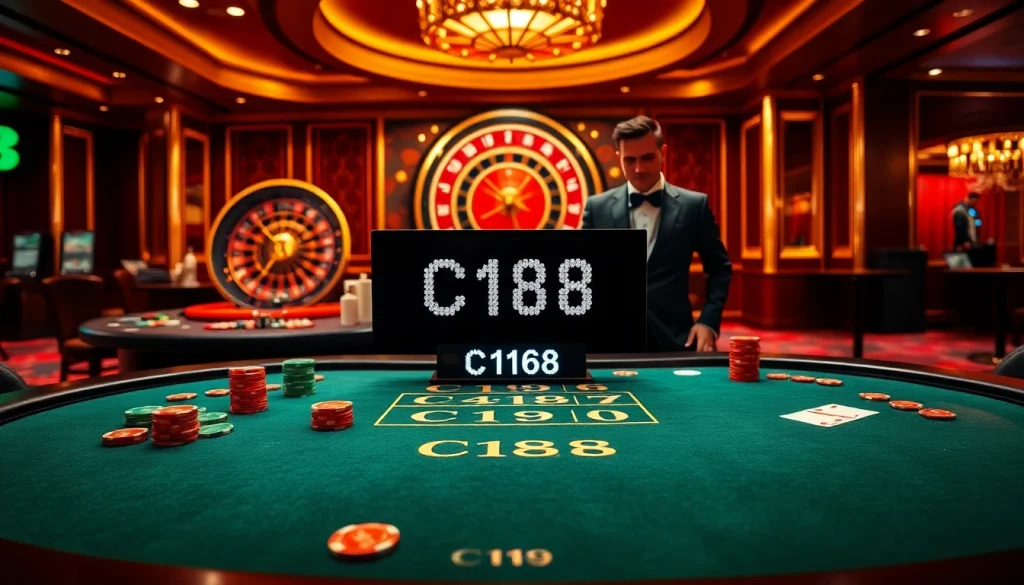 Engaging casino scene showcasing C168-themed poker excitement and roulette action.