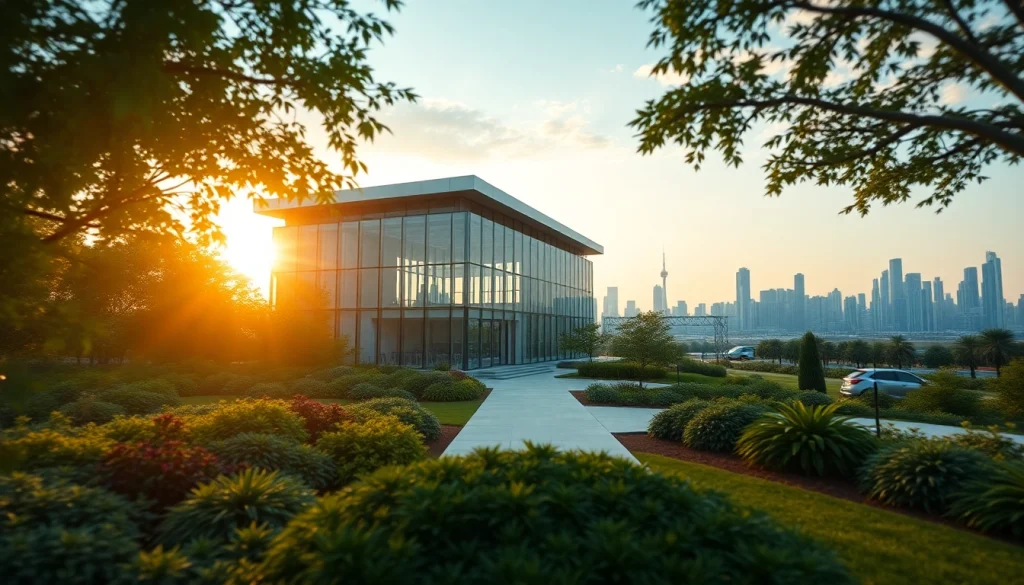 Visualisierung architektur eines modernen Gebäudes mit harmonischem Design und urbanem Hintergrund.