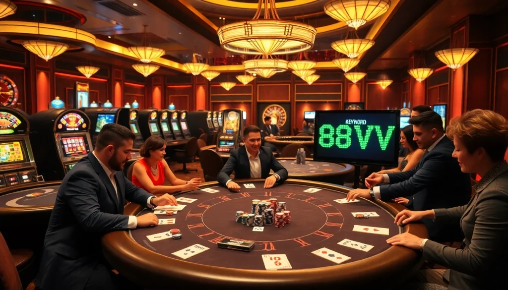 Players enjoying a thrilling game at 88VV casino, capturing high stakes and excitement.