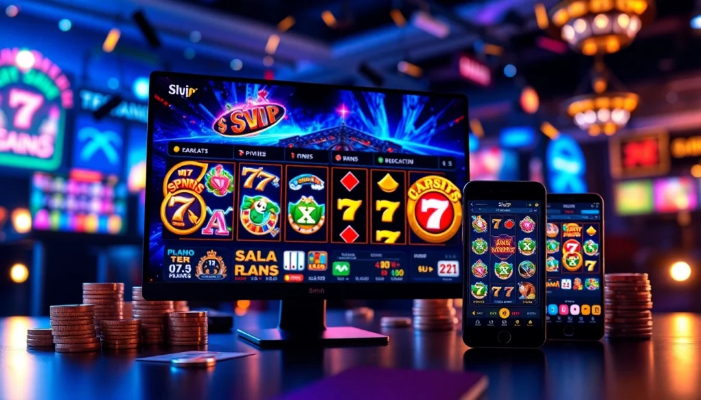 Exciting online gaming scene featuring Slvip slot games with vibrant colors and engaging visuals.