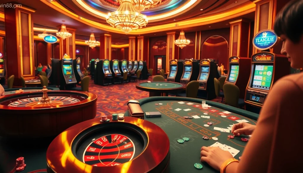 Engaged players enjoying thrilling games at twin68.gr.com casino, capturing excitement and vibrant atmosphere.