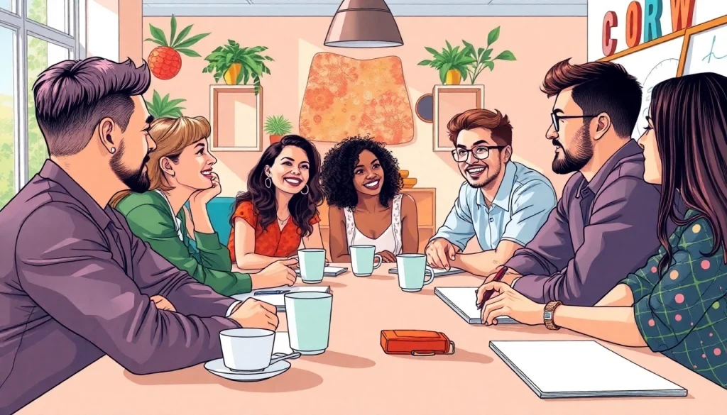 Diskutieren von Themen zum diskutieren an einem bunten Tisch mit aktiven Teilnehmern.