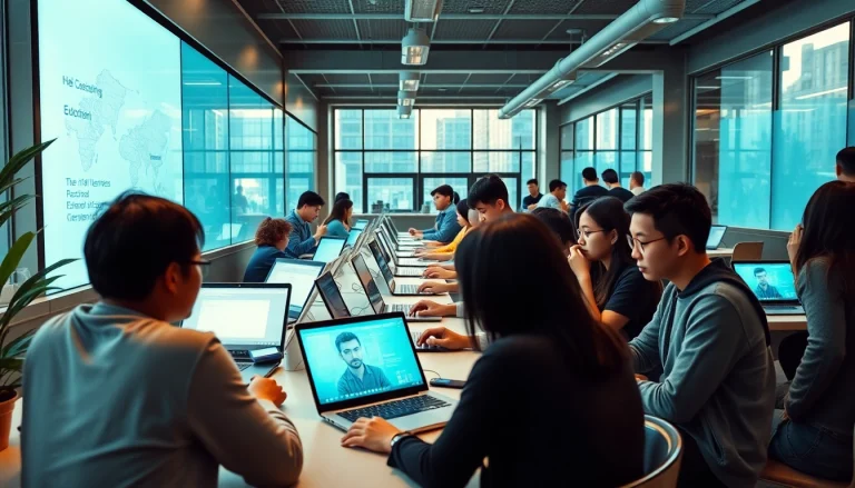 Modern urban learning environment showcasing innovative education tools embodying 有道 values.