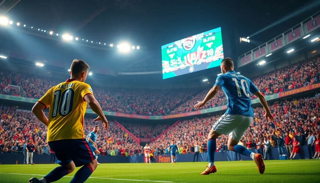Exciting live football match atmosphere at https://socolive.network/ with passionate fans and vivid colors.