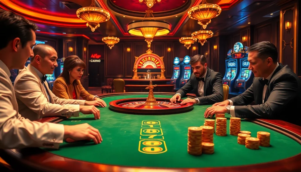 Players engage in poker at a luxurious casino table while experiencing the thrill of 789f gambling.