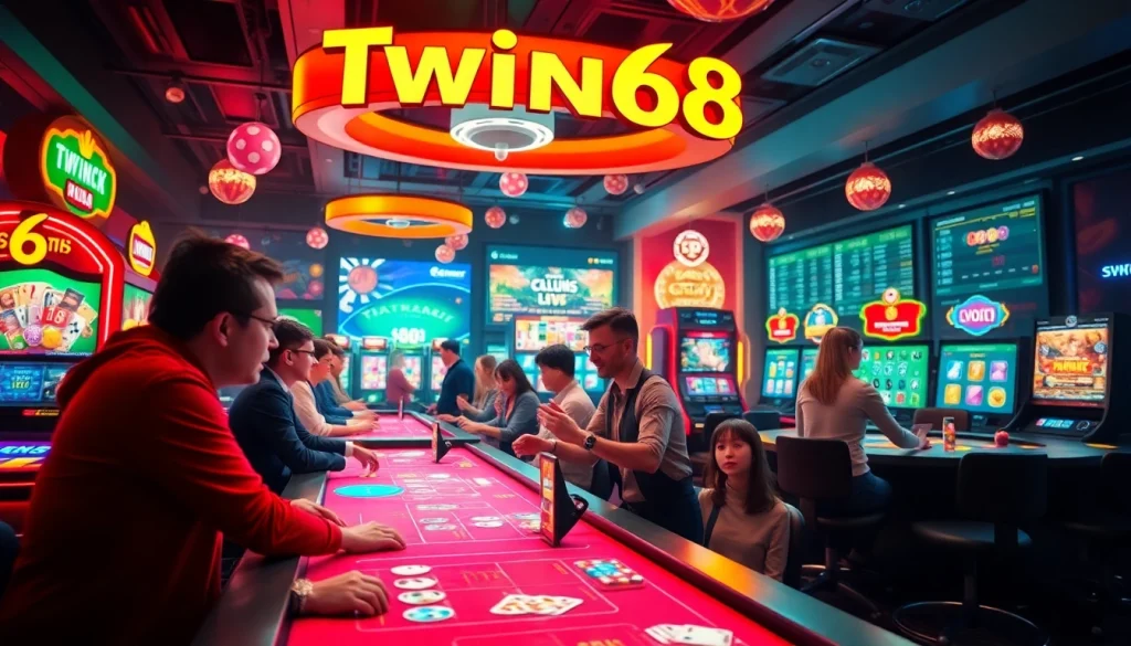 Twin68 online gambling platform showcasing vibrant casino games and excited players.