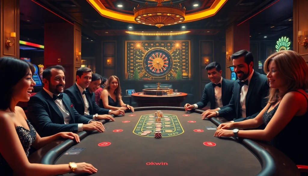 Experience the thrill of winning with okwin at a luxurious poker table in an upscale casino.