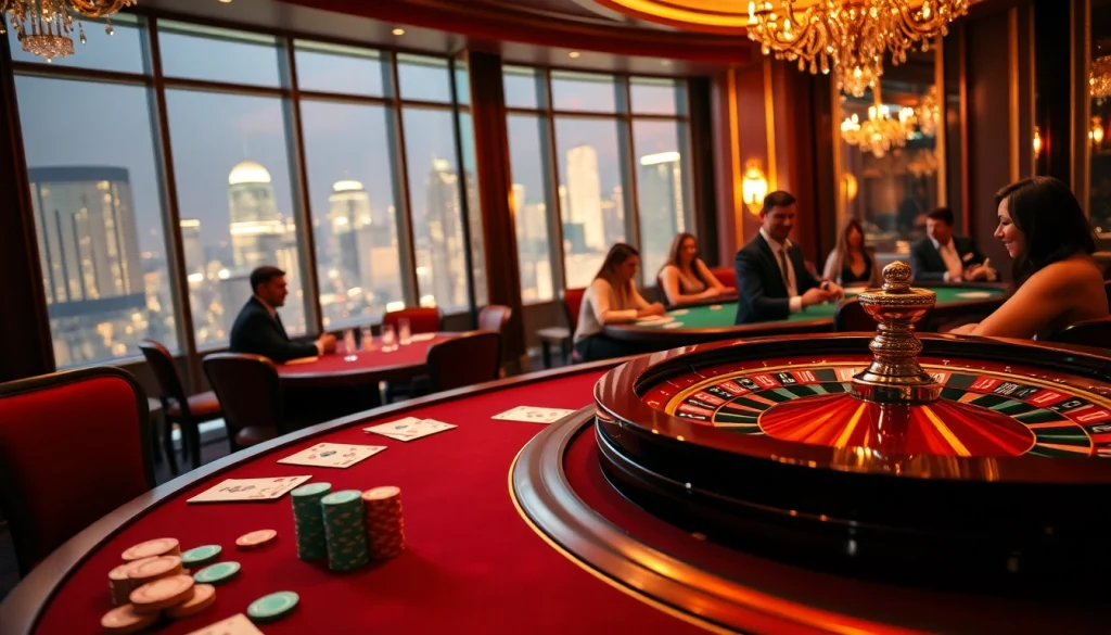 Engage in thrilling online games at https://win88.cfd/ featuring vibrant casino tables and players enjoying poker.