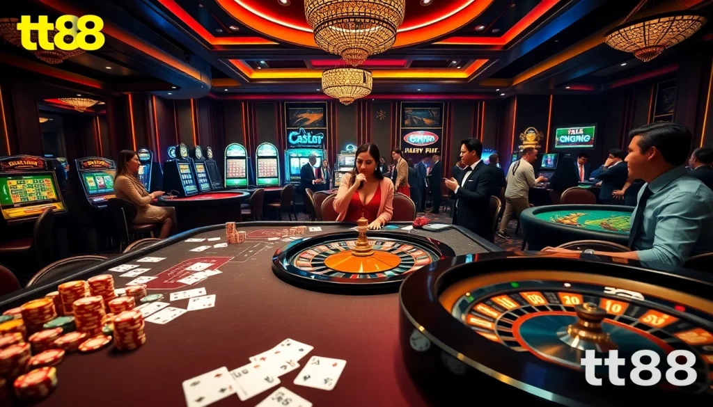 Engage in a thrilling casino experience at tt88 with colorful chips and cards on the table.