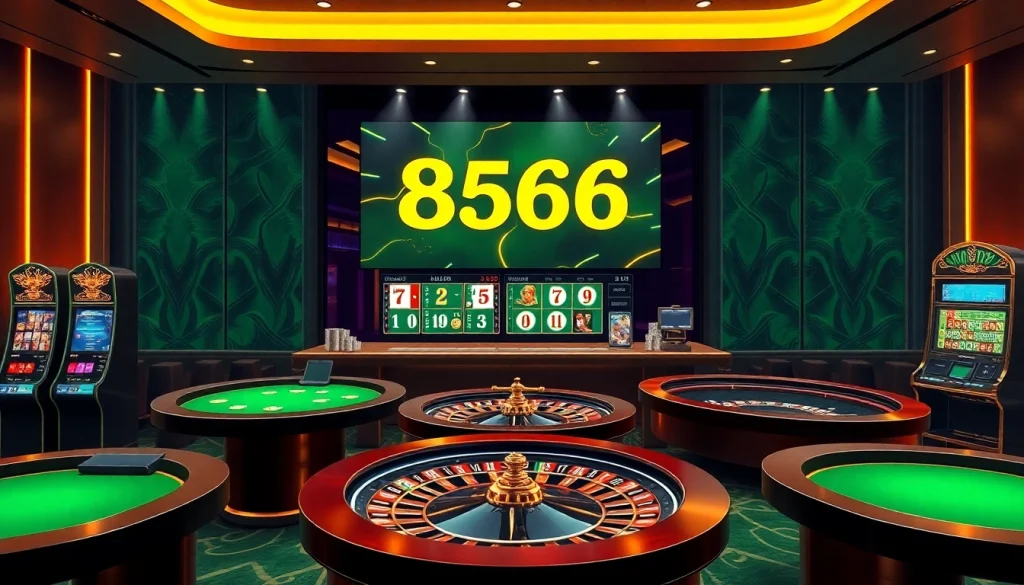 Experience the thrill of online gambling with https://8s86.com/, showcasing poker tables and slot machines.