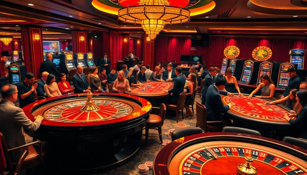 Experience excitement at rr88 trang chủ chính thức as players engage at the roulette table in a luxurious setting.