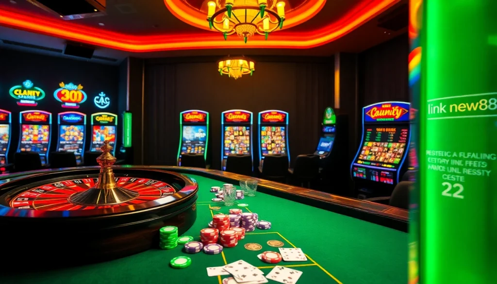 Engaging casino atmosphere showcasing the link new88 with vibrant tables and exciting games.