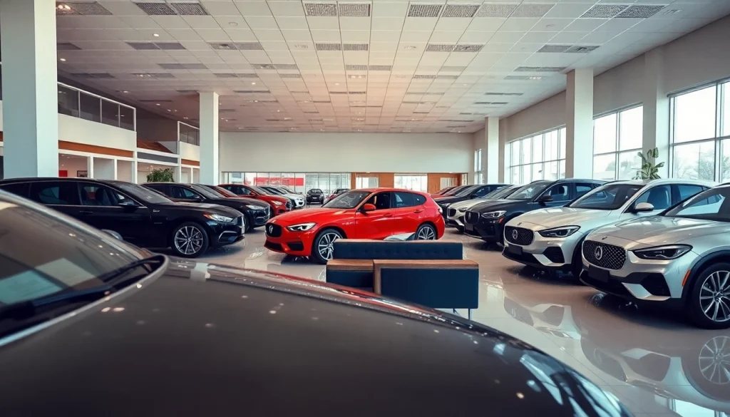 Auto kaufen in einem modernen Autohaus mit verschiedenen Fahrzeugen ausgestellt.