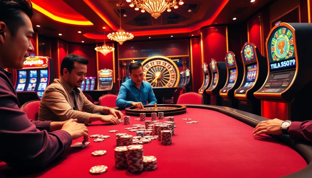 Join the thrilling game action at https://sunwin.builders/ featuring poker chips on a luxurious casino table.