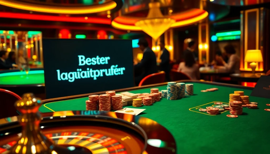 Bester Plagiatsprüfer showcased at a luxurious casino, emphasizing professional gambling strategies and vibrant energy.