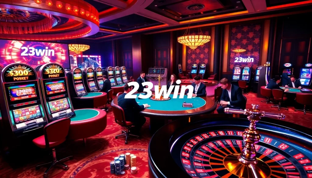 Engage in thrilling gameplay at 23win's vibrant casino, featuring exciting slots and poker tables.